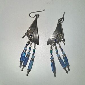 Chic Silver and Blue Beaded Earrings